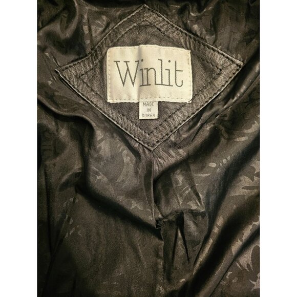 VTG Winlit Leather Trench Medium retro goth vamp 80s black - Picture 3 of 14